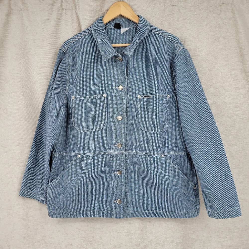 Lee Rivited Vintage Denim Hickory Stripe Barn Chore Jacket Medium
